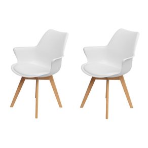 Kit 2 Cadeiras com Bracos Joly Wood Or Design Assento Em Polipropileno Branco Base Madeira